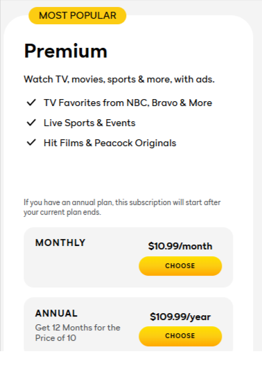 Peacock Tv premium plan