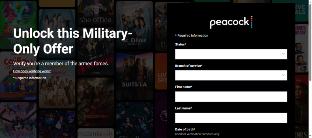 peacock military verification