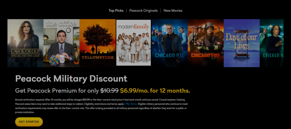 peacock tv military discount